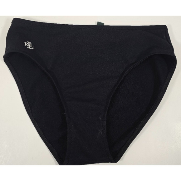 Lauren Ralph Lauren Bikini Swim Bottom Black Solid Womens Sz 8 Green Tag Logo - Picture 1 of 5